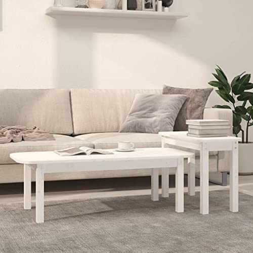 INLIFE 2-TLG. Couchtisch-Set Weiß Massivholz Kiefer,11.2kg,822363 von INLIFE