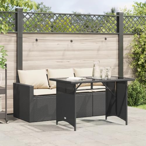 INLIFE 2-TLG. Garten-Essgruppe mit Kissen Schwarz Poly Rattan,Möbel,Gartenmöbel,Gartenmöbel-Sets,Schwarz,30.2 KG,366328 von INLIFE