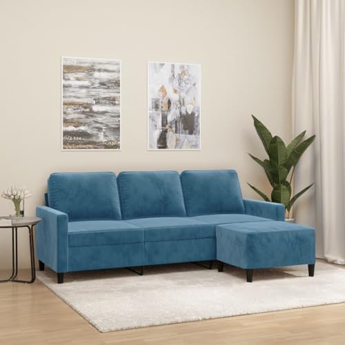 INLIFE 3-Sitzer-Sofa mit Hocker Blau 180 cm Samt,Möbel,Sofas,Blau,33.65 KG,3201064 von INLIFE