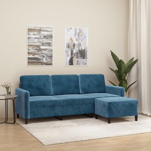 INLIFE 3-Sitzer-Sofa mit Hocker Blau 180 cm Samt,Möbel,Sofas,Blau,35.35 KG,3201183 von INLIFE