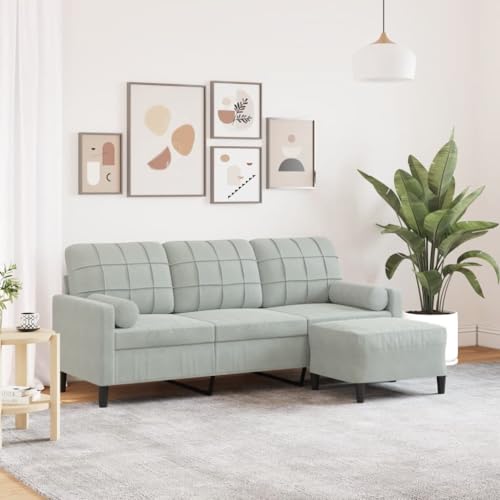 INLIFE 3-Sitzer-Sofa mit Hocker Hellgrau 180 cm Samt,Möbel,Sofas,Grau,33.2 KG,3278267 von INLIFE