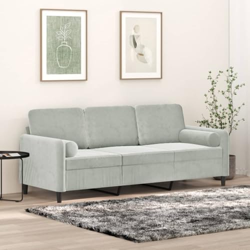 INLIFE 3-Sitzer-Sofa mit Zierkissen Hellgrau 180 cm Samt,Möbel,Sofas,Grau,29.55 KG,3200891 von INLIFE