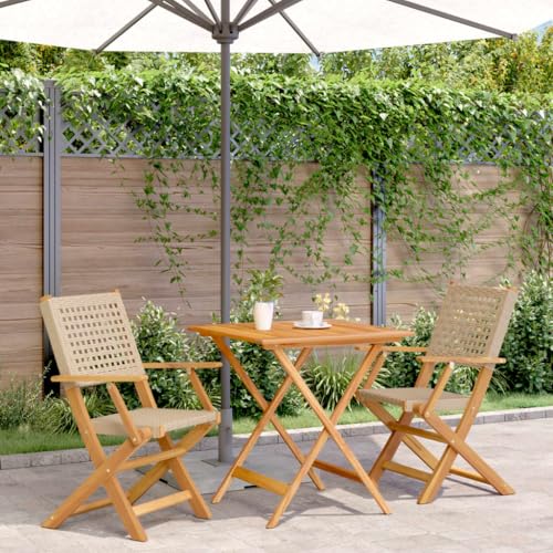 INLIFE 3-TLG. Bistro-Set Beige Poly Rattan und Massivholz,Möbel,Gartenmöbel,Gartenmöbel-Sets,Beige,21.6 KG,3281876 von INLIFE