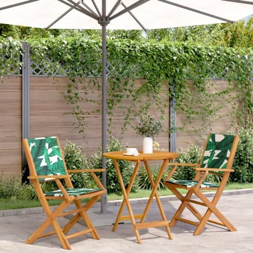 INLIFE 3-TLG. Bistro-Set Blattmuster Stoff und Massivholz,Möbel,Gartenmöbel,Gartenmöbel-Sets,Grün,19.7 KG,3281860 von INLIFE