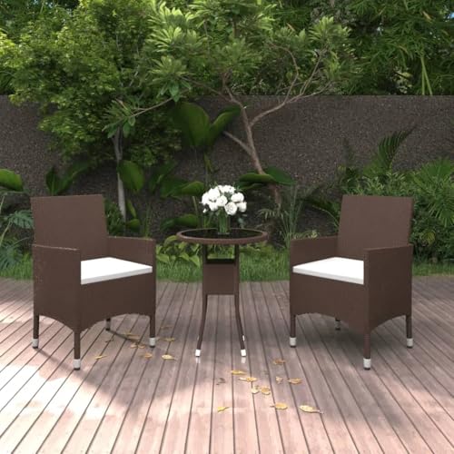 INLIFE 3-TLG. Bistro-Set Poly-Rattan und Hartglas Braun,Möbel,Gartenmöbel,Gartenmöbel-Sets,Braun,21.6 KG,3095902 von INLIFE