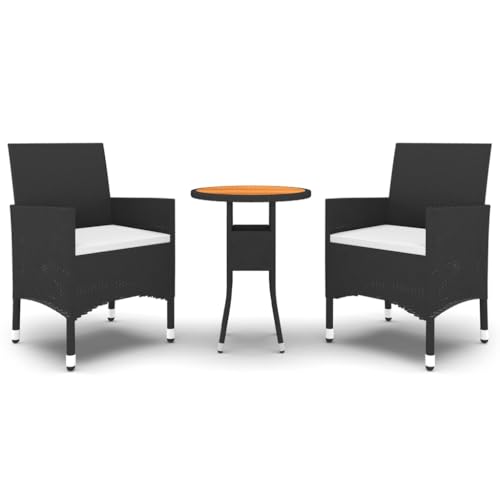 INLIFE 3-TLG. Bistro-Set Poly-Rattan und Massivholz Schwarz,Möbel,Gartenmöbel,Gartenmöbel-Sets,Schwarz,19.8 KG,3095907 von INLIFE