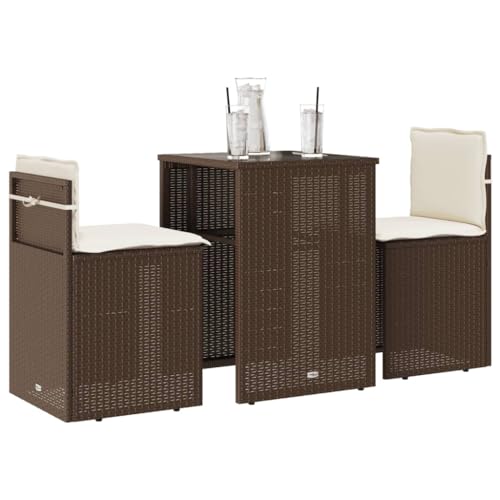 INLIFE 3-TLG. Bistro-Set mit Kissen Braun Poly Rattan,Möbel,Gartenmöbel,Gartenmöbel-Sets,Braun,19.5 KG,4003870 von INLIFE