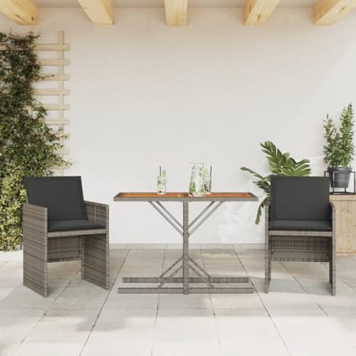 INLIFE 3-TLG. Bistro-Set mit Kissen Grau Poly Rattan,Möbel,Gartenmöbel,Gartenmöbel-Sets,Grau,21.5 KG,365067 von INLIFE