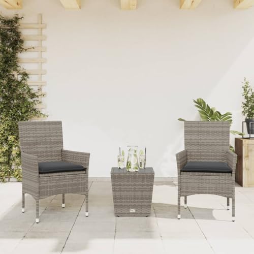INLIFE 3-TLG. Bistro-Set mit Kissen Grau Poly Rattan und Glas,Möbel,Gartenmöbel,Gartenmöbel-Sets,Grau,20 KG,3278742 INLIFE 3-TLG. Bistro-Set mit Kissen Grau Poly Rattan und Glas,Möbel,Gartenmöbel,Gartenmöbel-Sets,Grau,20 KG,3278742 von INLIFE