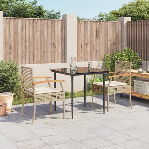 INLIFE 3-TLG. Garten-Essgruppe mit Kissen Beige Poly Rattan,Möbel,Gartenmöbel,Gartenmöbel-Sets,Beige,27 KG,3213624 von INLIFE