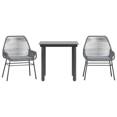INLIFE 3-TLG. Garten-Essgruppe mit Kissen Grau Poly Rattan Glas,Möbel,Gartenmöbel,Gartenmöbel-Sets,Grau,29.74 KG,3334576 von INLIFE