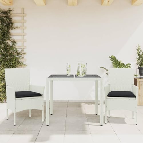 INLIFE 3-TLG. Garten-Essgruppe mit Kissen Weiß Poly Rattan und Glas,Möbel,Gartenmöbel,Gartenmöbel-Sets,Weiß,30.3 KG,3278579 von INLIFE
