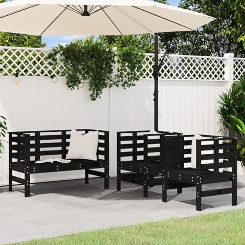 INLIFE 3-TLG. Garten-Lounge-Set Schwarz Massivholz Kiefer,Möbel,Gartenmöbel,Gartenmöbel-Sets,Schwarz,34.86 KG,825146 von INLIFE