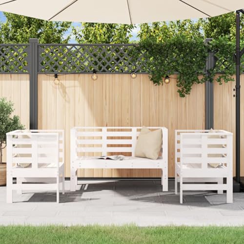 INLIFE 3-TLG. Garten-Lounge-Set Weiß Massivholz Kiefer,Möbel,Gartenmöbel,Gartenmöbel-Sets,Weiß,34.86 KG,825143 von INLIFE