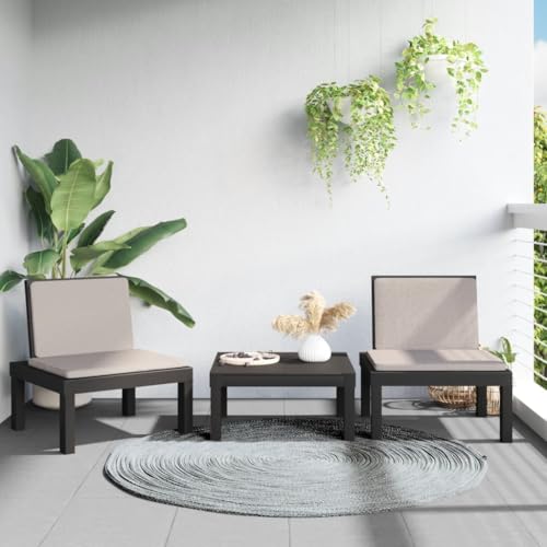INLIFE 3-TLG. Garten-Lounge-Set mit Kissen Anthrazit PP,Möbel,Gartenmöbel,Gartenmöbel-Sets,Anthrazit,22.8 KG,3203731 von INLIFE