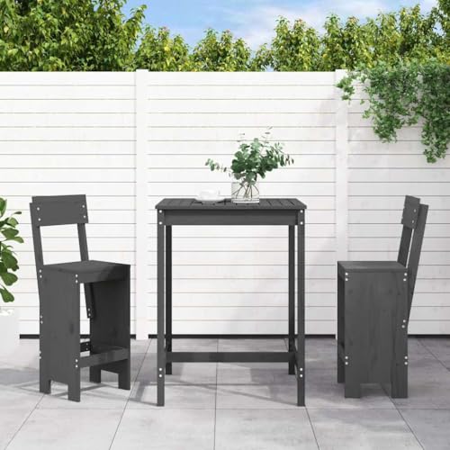 INLIFE 3-TLG. Gartenbar-Set Grau Massivholz Kiefer,Möbel,Gartenmöbel,Gartenmöbel-Sets,Grau,31.81 KG,3157795 von INLIFE