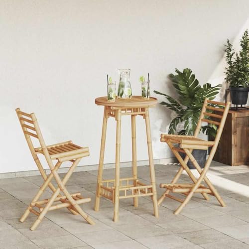 INLIFE 3-TLG. Outdoor-Bar-Set Klappbar Bambus,Möbel,Gartenmöbel,Gartentische,Braun,20.5 KG,4108231 von INLIFE