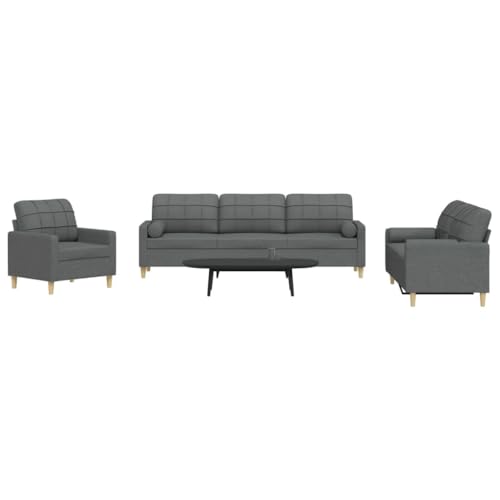 INLIFE 3-TLG. Sofagarnitur mit Dekokissen Dunkelgrau Stoff,Möbel,Sofas,Grau,69.4 KG,3278304 von INLIFE