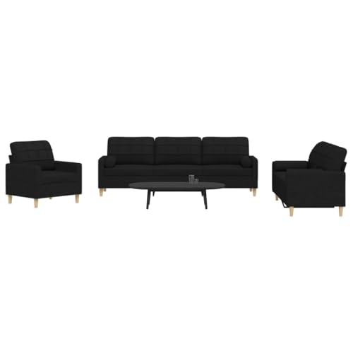 INLIFE 3-TLG. Sofagarnitur mit Dekokissen Schwarz Stoff,Möbel,Sofas,Schwarz,69.4 KG,3278307 von INLIFE
