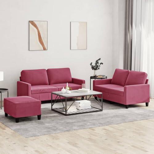 INLIFE 3-TLG. Sofagarnitur mit Kissen Weinrot Samt,Möbel,Sofas,Rot,49.7 KG,3201510 von INLIFE