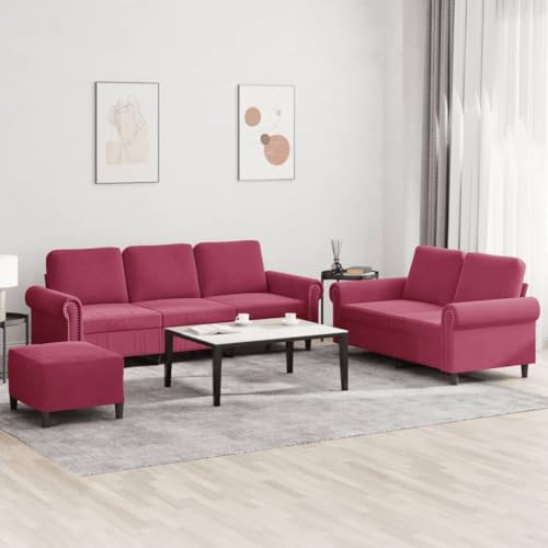 INLIFE 3-TLG. Sofagarnitur mit Kissen Weinrot Samt,Möbel,Sofas,Rot,58.45 KG,3202264 von INLIFE