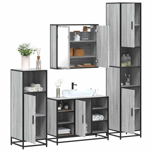 INLIFE 4-TLG. Badmöbel-Set Grau Sonoma Holzwerkstoff,Möbel,Möbelgarnituren,Badezimmermöbel-Sets,Grau,105.65 KG,3301213 von INLIFE