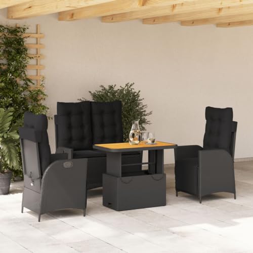 INLIFE 4-TLG. Garten-Essgruppe mit Kissen Schwarz Poly Rattan,Möbel,Gartenmöbel,Gartenmöbel-Sets,Schwarz,50 KG,3277456 von INLIFE