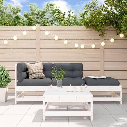 INLIFE 4-TLG. Garten-Lounge-Set Weiß Massivholz Kiefer,Möbel,Gartenmöbel,Gartenmöbel-Sets,Weiß,33.6 KG,3186495 von INLIFE