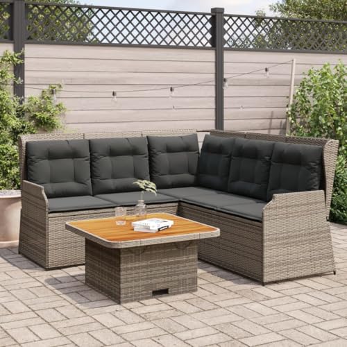 INLIFE 4-TLG. Garten-Lounge-Set mit Kissen Grau Poly Rattan,Möbel,Gartenmöbel,Gartenmöbel-Sets,Grau,59.6 KG,3262146 von INLIFE