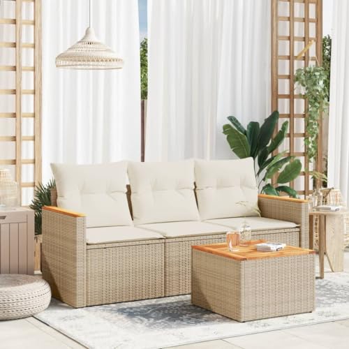 INLIFE 4-TLG. Garten-Sofagarnitur mit Kissen Beige Poly Rattan,Möbel,Gartenmöbel,Gartenmöbel-Sets,Beige,35 KG,3258166 von INLIFE