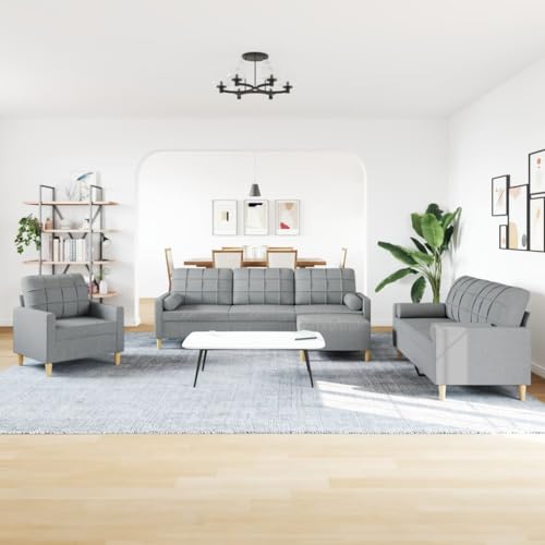 INLIFE 4-TLG. Sofagarnitur mit Fußhocker & Dekokissen Hellgrau Stoff,Möbel,Sofas,Grau,75.5 KG,3278311 von INLIFE