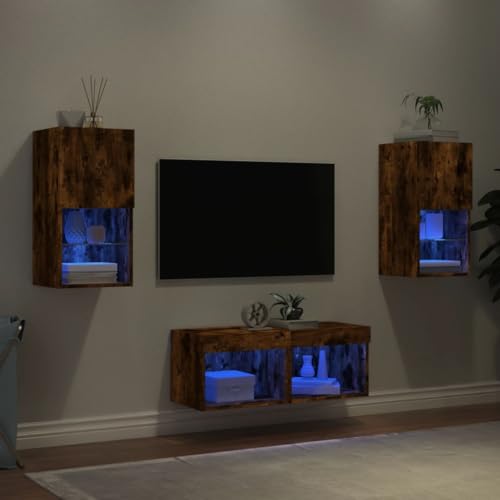 INLIFE 4-TLG. TV-Wohnwand mit LED-Leuchten Räuchereiche,Möbel,TV-Möbel,Braun,30.97 KG,3216573 von INLIFE