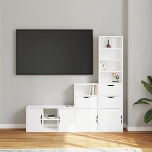 INLIFE 4-TLG. Wohnwand mit Stauraum ODDA Weiß Massivholz Kiefer,Möbel,TV-Möbel,Weiß,39 KG,3365373 von INLIFE