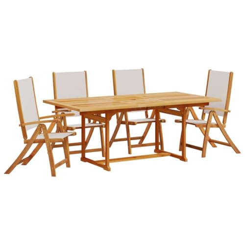 INLIFE 5-TLG. Garten-Essgruppe Massivholz Akazie und Textilene,Möbel,Gartenmöbel,Gartenmöbel-Sets,Braun,61.5 KG,3279288 von INLIFE