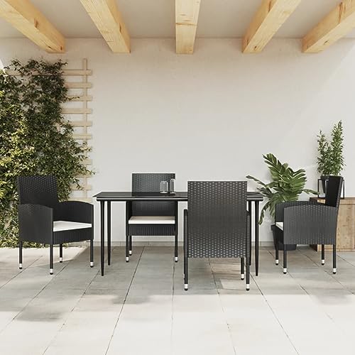 INLIFE 5-TLG. Garten-Essgruppe Schwarz Poly Rattan und Stahl,Möbel,Gartenmöbel,Gartenmöbel-Sets,Schwarz,46.7 KG,3203308 von INLIFE