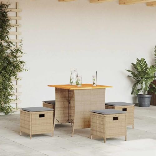 INLIFE 5-TLG. Garten-Essgruppe mit Kissen Beige Poly Rattan,Möbel,Gartenmöbel,Gartenmöbel-Sets,Beige,23.2 KG,365423 von INLIFE