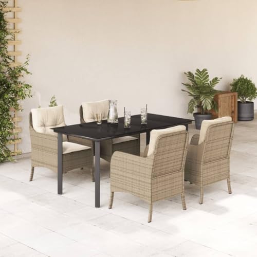 INLIFE 5-TLG. Garten-Essgruppe mit Kissen Beige Poly Rattan,Möbel,Gartenmöbel,Gartenmöbel-Sets,Beige,54.15 KG,3211972 von INLIFE