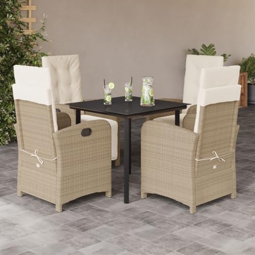 INLIFE 5-TLG. Garten-Essgruppe mit Kissen Beige Poly Rattan,Möbel,Gartenmöbel,Gartenmöbel-Sets,Beige,56.94 KG,3212382 von INLIFE