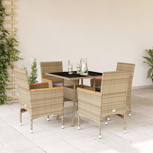 INLIFE 5-TLG. Garten-Essgruppe mit Kissen Beige Poly Rattan und Glas,Möbel,Gartenmöbel,Gartenmöbel-Sets,Beige,39 KG,3278708 von INLIFE