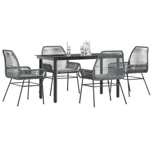 INLIFE 5-TLG. Garten-Essgruppe mit Kissen Grau Poly Rattan Glas,Möbel,Gartenmöbel,Gartenmöbel-Sets,Grau,49.2 KG,3334578 von INLIFE
