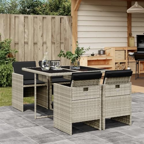 INLIFE 5-TLG. Garten-Essgruppe mit Kissen Hellgrau Poly Rattan,Möbel,Gartenmöbel,Gartenmöbel-Sets,Grau,49.6 KG,3277666 von INLIFE