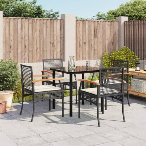 INLIFE 5-TLG. Garten-Essgruppe mit Kissen Schwarz Poly Rattan,Möbel,Gartenmöbel,Gartenmöbel-Sets,Schwarz,37.94 KG,3213604 von INLIFE