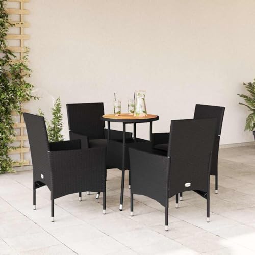 INLIFE 5-TLG. Garten-Essgruppe mit Kissen Schwarz Poly Rattan Akazie,Möbel,Gartenmöbel,Gartenmöbel-Sets,Schwarz,33.6 KG,3278730 von INLIFE