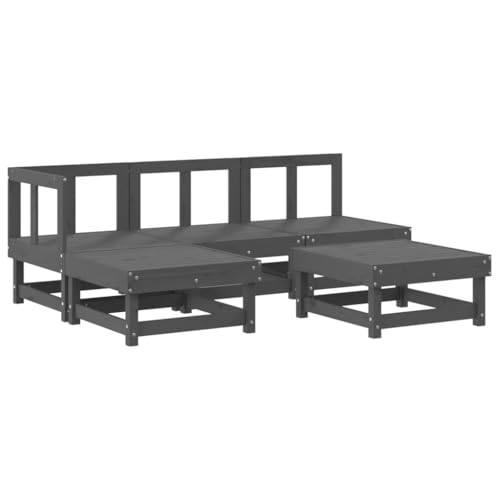 INLIFE 5-TLG. Garten-Lounge-Set Grau Massivholz Kiefer,Möbel,Gartenmöbel,Gartenmöbel-Sets,Grau,37.96 KG,3186517 von INLIFE