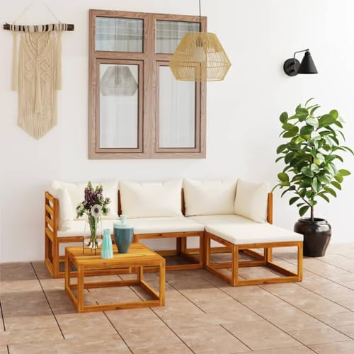 INLIFE 5-TLG. Garten-Lounge-Set mit Kissen Massivholz Akazie,Möbel,Gartenmöbel,Gartenmöbel-Sets,Braun,52.4 KG,3098668 von INLIFE