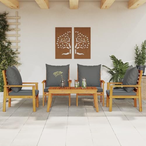 INLIFE 5-TLG. Garten-Lounge-Set mit Kissen Massivholz Akazie,Möbel,Gartenmöbel,Gartenmöbel-Sets,Braun,52.8 KG,3211805 von INLIFE