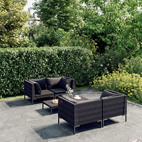 INLIFE 5-TLG. Garten-Lounge-Set mit Kissen Poly Rattan Dunkelgrau-9798-9798 von INLIFE