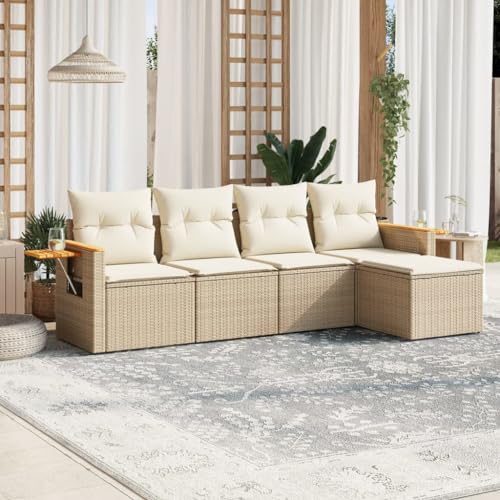 INLIFE 5-TLG. Garten-Sofagarnitur mit Kissen Beige Poly Rattan,Möbel,Gartenmöbel,Gartenmöbel-Sets,Beige,45 KG,3259160 von INLIFE