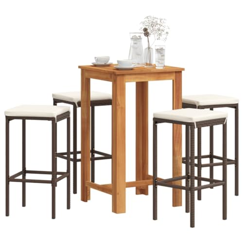 INLIFE 5-TLG. Gartenbar-Set Braun Massivholz Akazie und Poly Rattan,Möbel,Gartenmöbel,Gartenmöbel-Sets,Braun,31.6 KG,3295269 von INLIFE