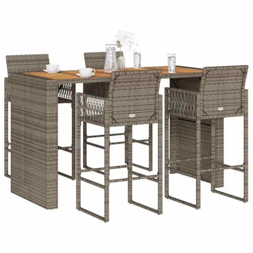 INLIFE 5-TLG. Gartenbar-Set ohne Kissen Grau Poly Rattan Akazie,Möbel,Gartenmöbel,Gartenmöbel-Sets,Grau,56.4 KG,3328893 von INLIFE